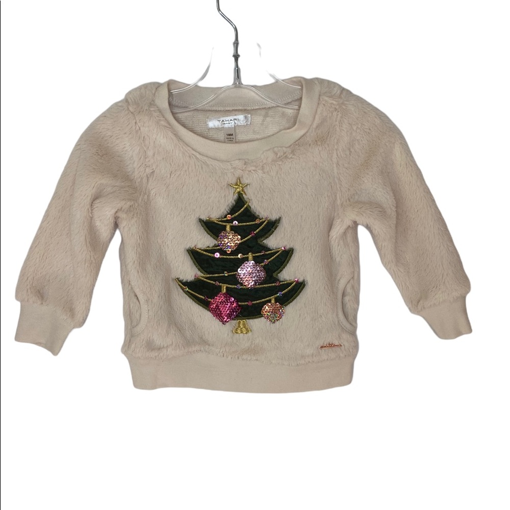 Tahari Baby Fuzzy Holiday Sequin Christmas Tree Long Sleeve Shirt 18 Mon…
